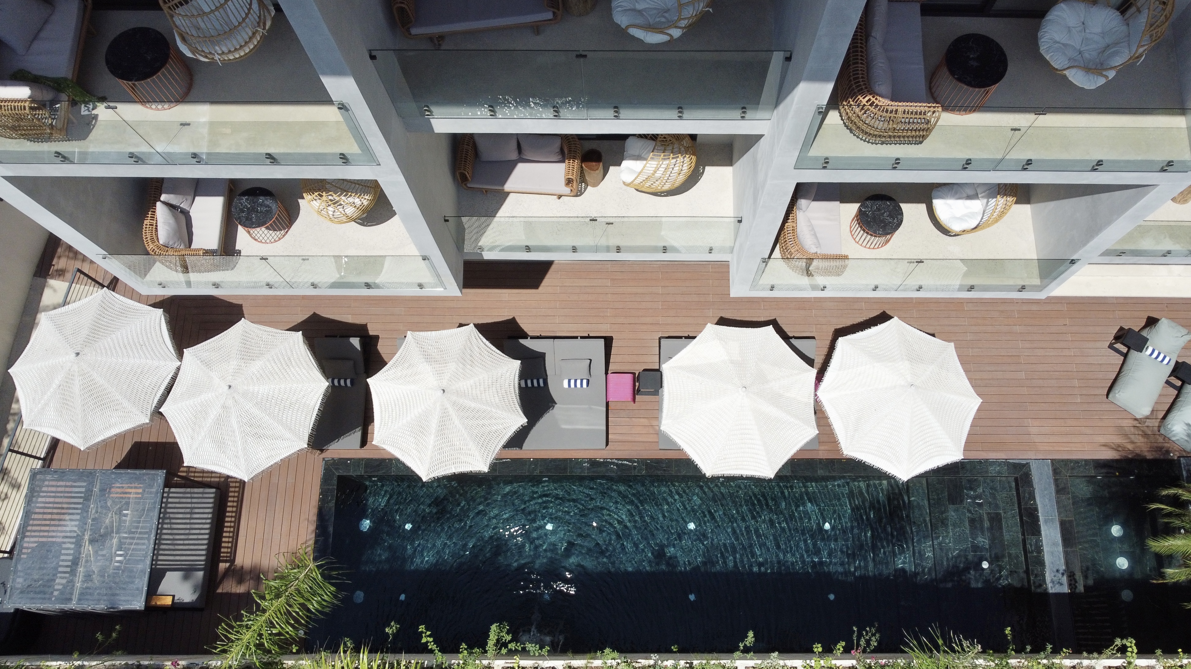 Aerial view of the Blooma pool and deck